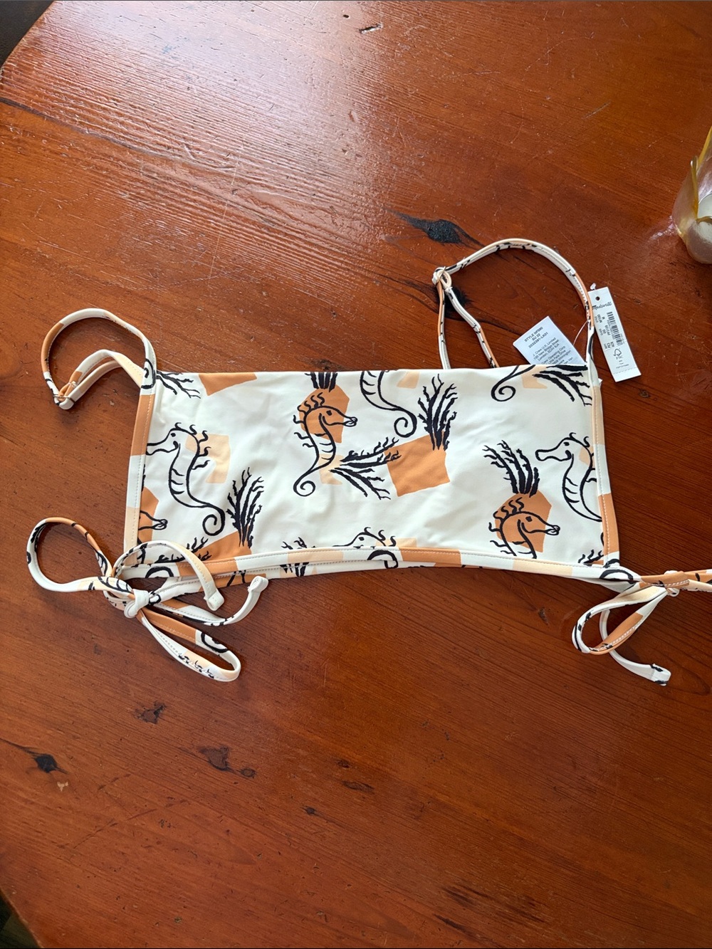 Madewell Cream and Orange Seahorse Print Bikini Top